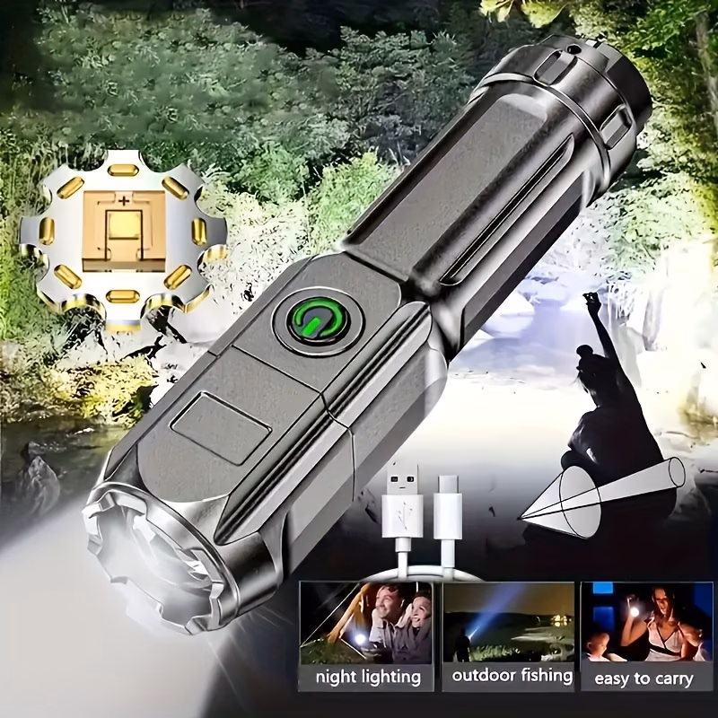 summer outdoor special edition portable high power flashlight 1000 long distance lighting 3 lighting adjustable focus usb charging suitable for home and outdoor use outdoor lighting tool 1200 mah battery capacity Product details 7