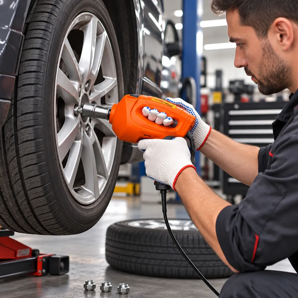 Impact wrench removing a wheel nut