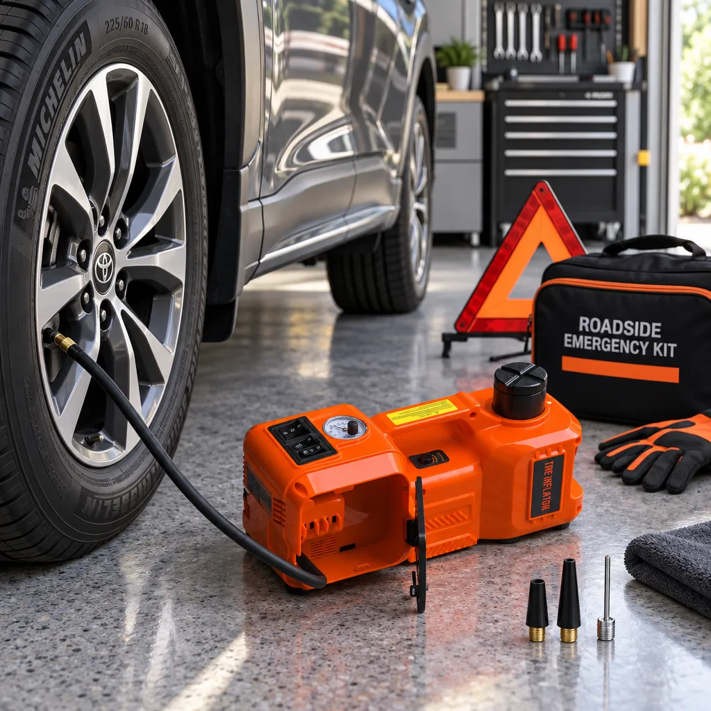 Tire inflator pump connected to a vehicle tire