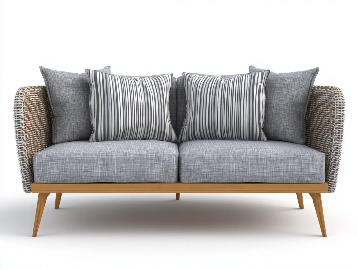 Wohnzimmer 2-Sitzer Sofa Holz Stoff und Geflecht 184×79×82 cm Grau/Braun – offene Rahmenoptik-Doliniahouse