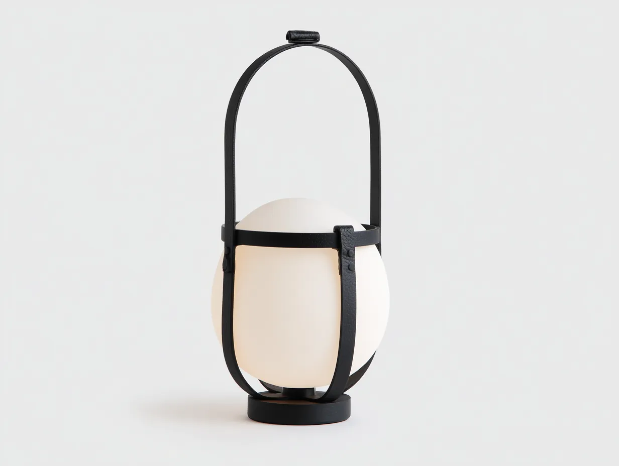Handlaterne Glas Metall 24×24×46 cm Weiß/Schwarz – Ovalform mit hohem Tragebügel-Doliniahouse
