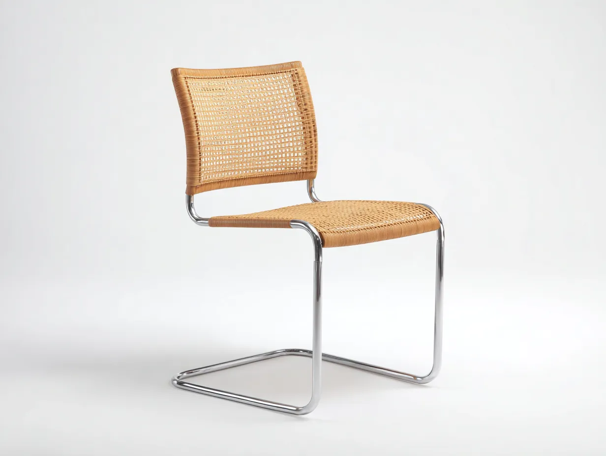 Esszimmerstuhl 49x56x82 cm Natur Rattan Silber Metall - freischwingender moderner Stil-Doliniahouse
