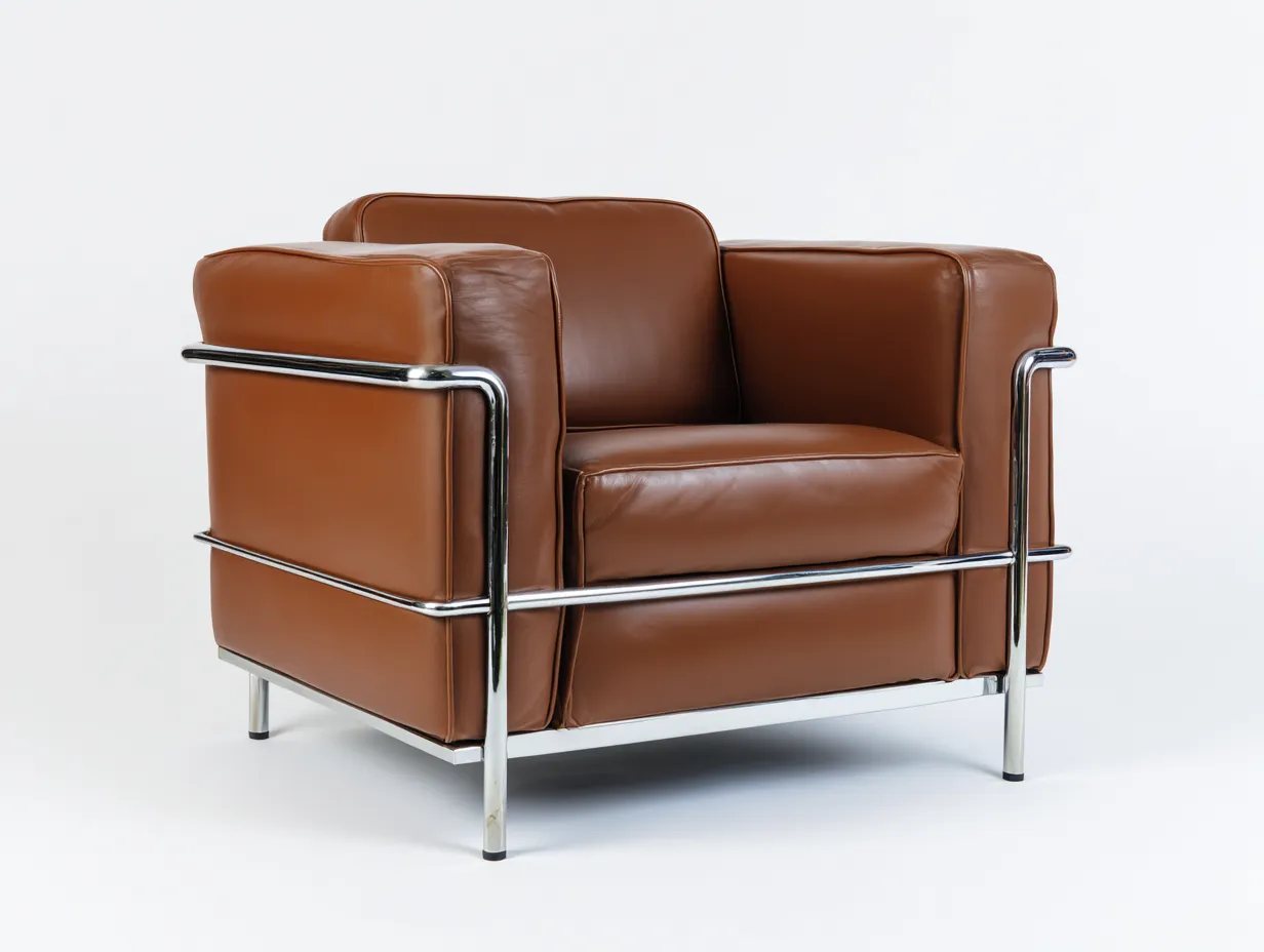 Wohnzimmer Sessel Leder und Metall 88×84×74 cm Braun/Silber – klare Kubusform mit offenem Metallgestell-Doliniahouse