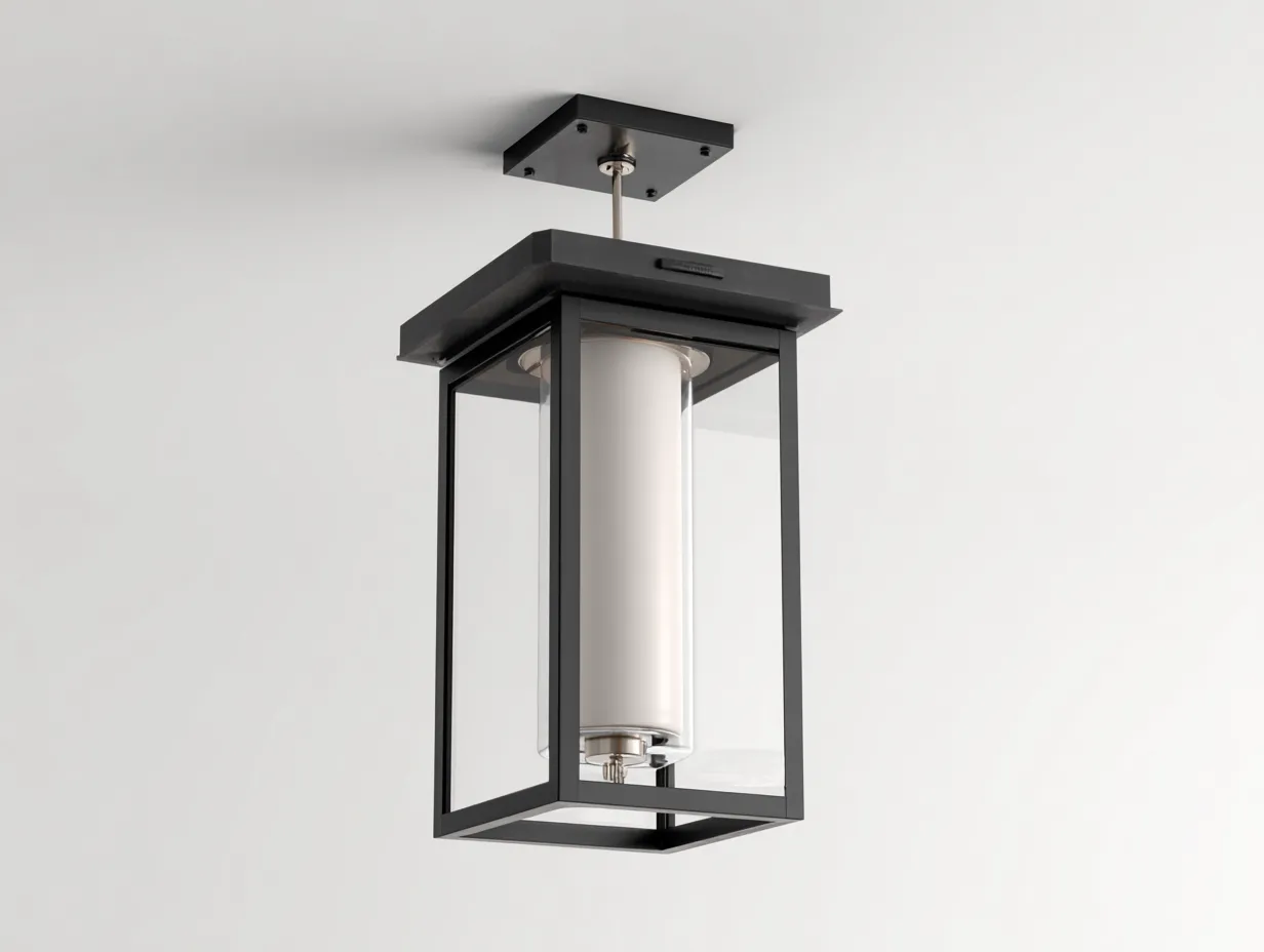Außen-Kronleuchter Metall Glas 30×30×55 cm Schwarz/Weiß – rechteckige Laternenform-Doliniahouse