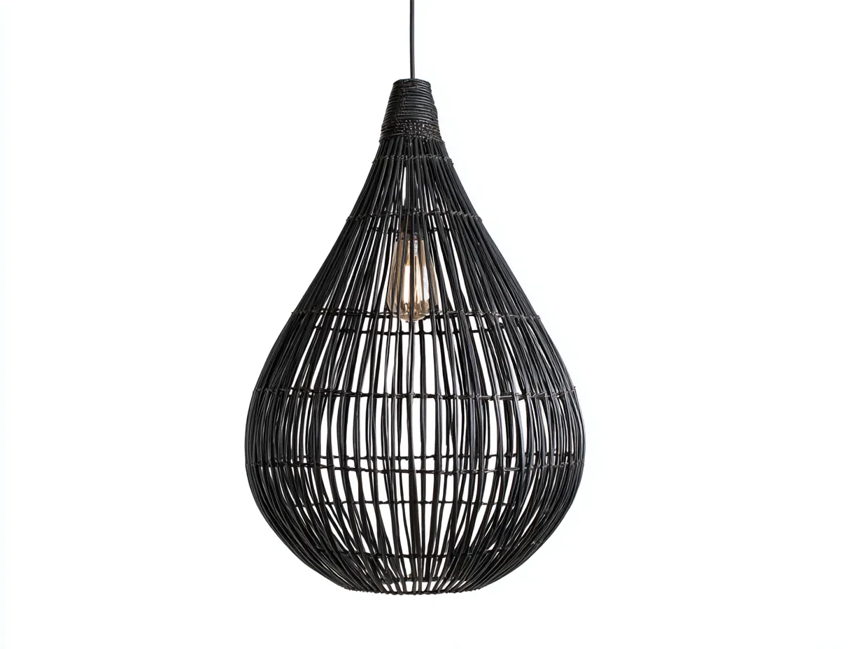 Außen-Kronleuchter 44x44x64 cm Schwarz Geflecht Natur - schlanke Pendelform für überdachte Außenbereiche-Doliniahouse