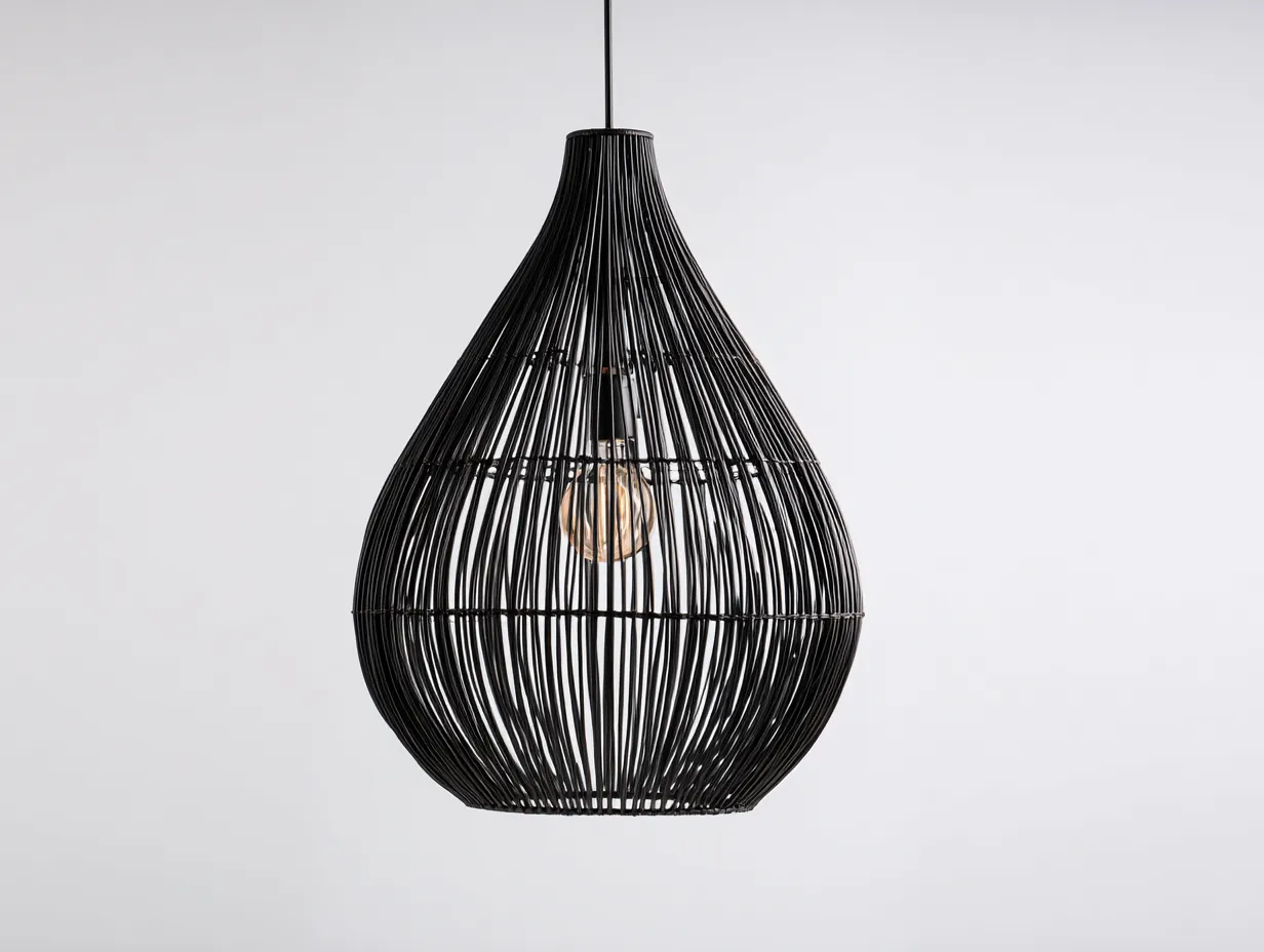 Außen-Kronleuchter Geflecht Metall 48×48×68 cm Schwarz – schlanke Tropfenform-Doliniahouse