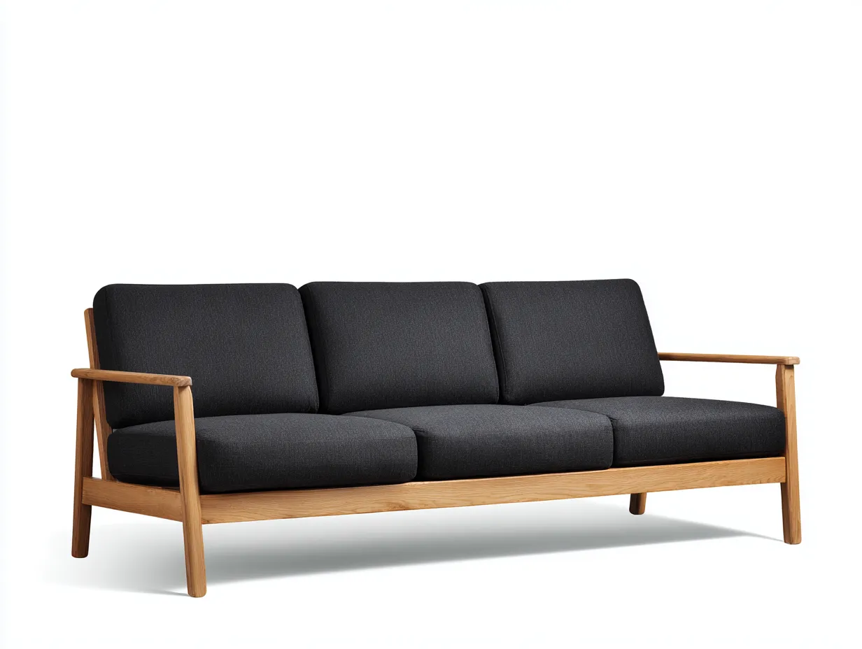 Wohnzimmer Sofa Massivholz und Stoff 198×78×82 cm Eiche/Anthrazit – geradliniger 3-Sitzer für den Wohnbereich-Doliniahouse