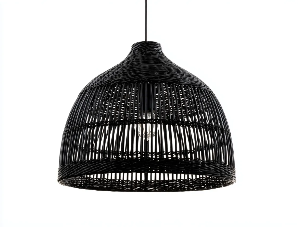 Kronleuchter 58×58×68 cm Rattangeflecht Schwarz - runde Korbform für überdachte Außenbereiche-Doliniahouse