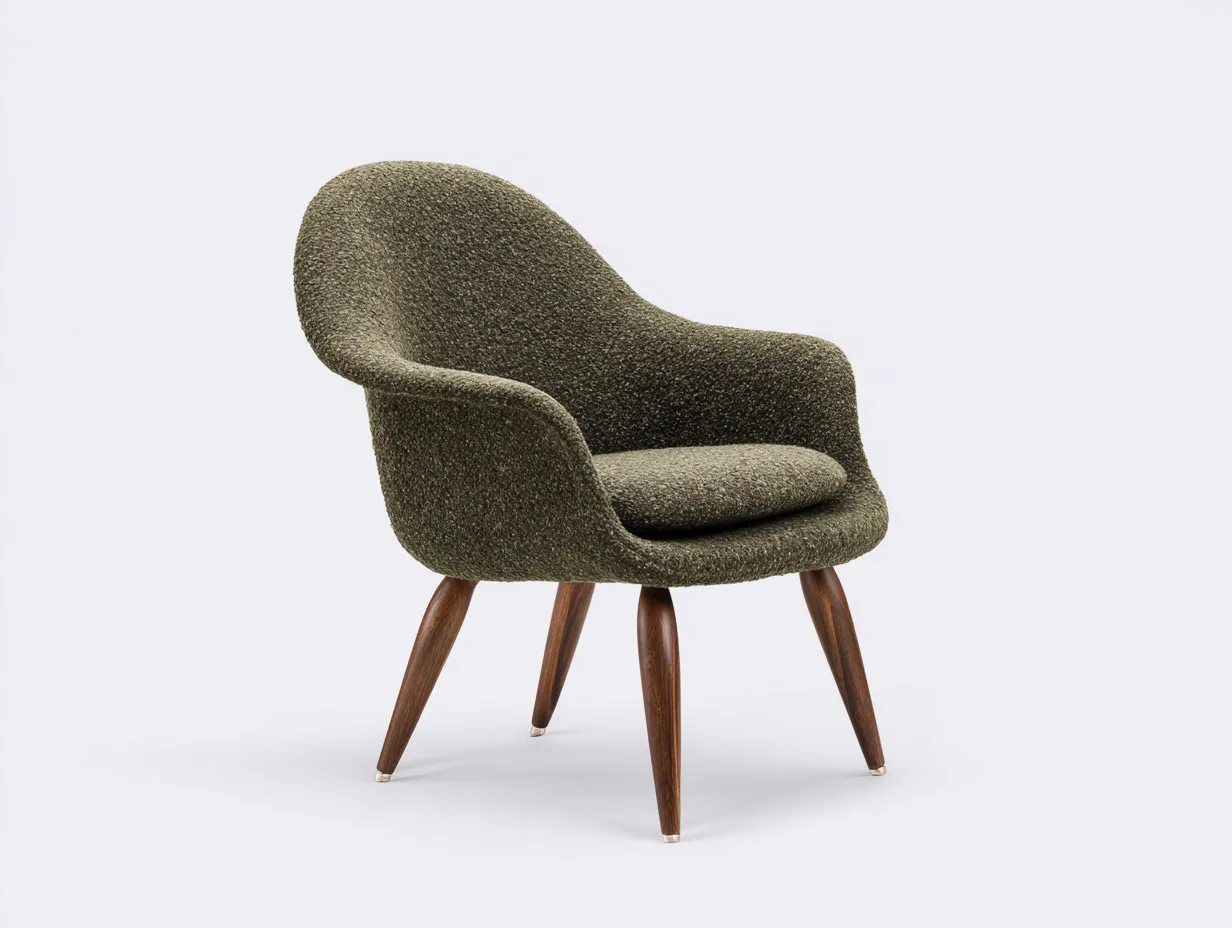 Wohnzimmer Sessel 76x78x86 cm Olivgrün Stoff Dunkelbraun Holz - organische Mid-Century Form-Doliniahouse