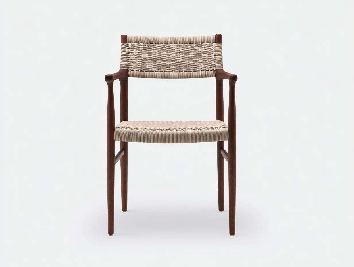 Esszimmerstuhl Massivholz und Flechtgewebe 47×52×79 cm Braun/Beige – luftige Sitzfläche im Naturstil-Doliniahouse