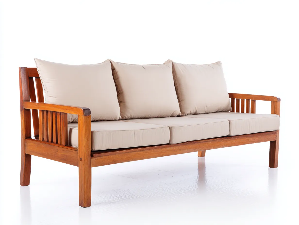 Sofa 205×88×82 cm Holz Stoff Braun Beige - 3 Sitzer klare Rahmenoptik-Doliniahouse