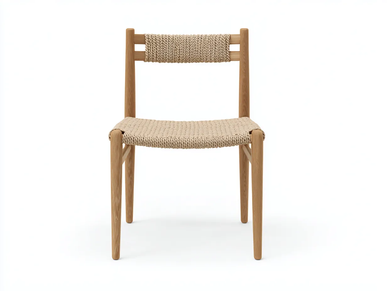 Esszimmerstuhl Massivholz und Stoff 49×53×81 cm Dunkelbraun/Beige – gepolsterter Sitz mit Flechtdetail-Doliniahouse