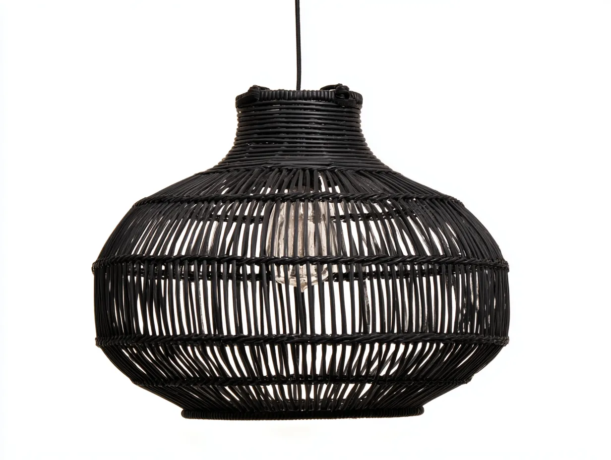Kronleuchter 50×50×60 cm Rattangeflecht Schwarz - tropfenförmiges Design für überdachte Außenbereiche-Doliniahouse