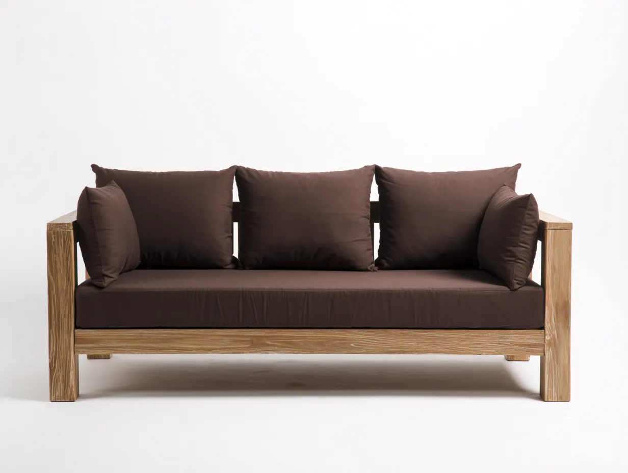 Wohnzimmer Sofa 216x88x78 cm Dunkelbraun Stoff Natur Holz - geradliniger Lounge Stil-Doliniahouse