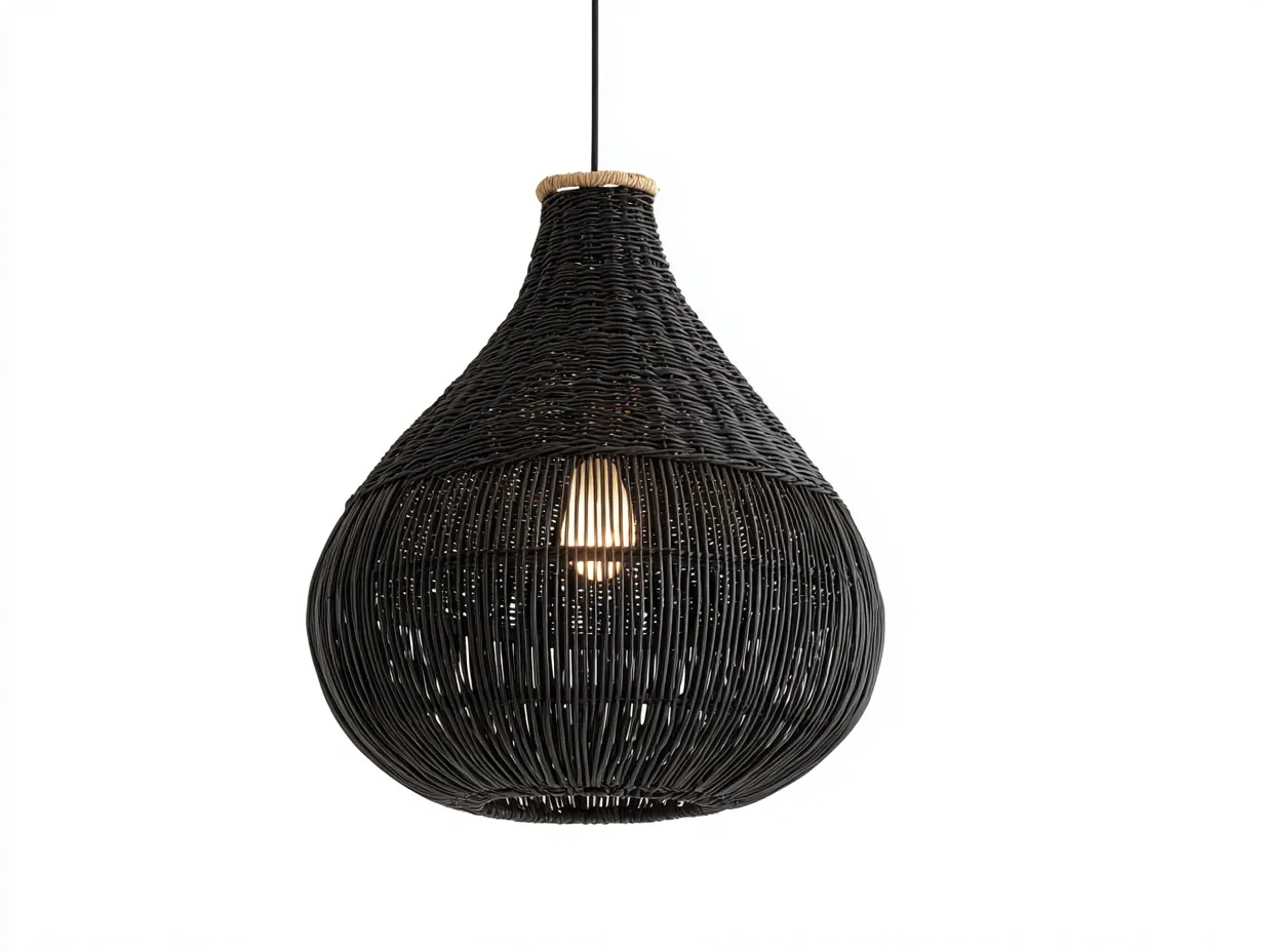 Kronleuchter 55×55×58 cm Rattangeflecht Schwarz - kuppelförmiges Design für überdachte Außenbereiche-Doliniahouse