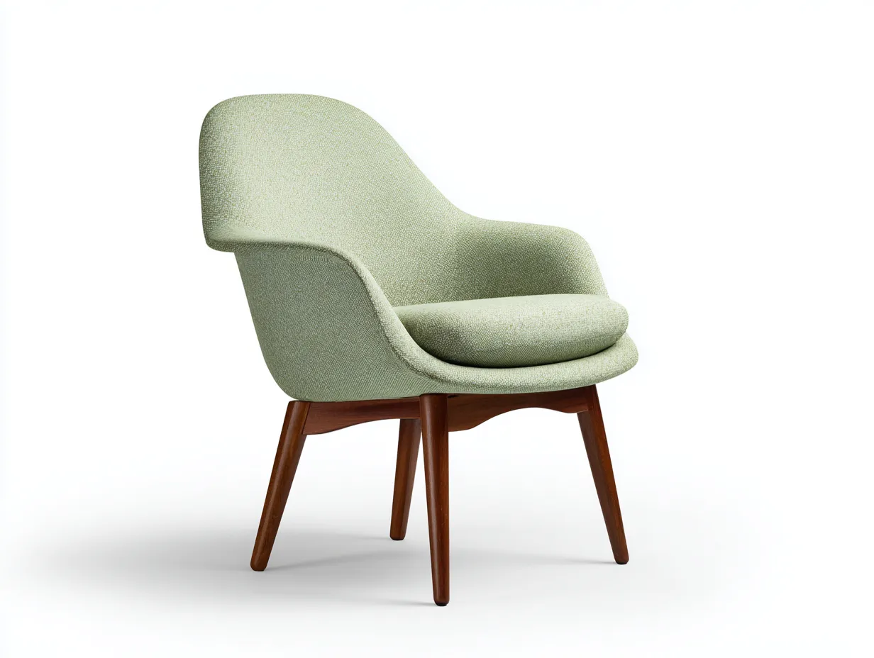 Wohnzimmer Sessel Stoff und Holz 79×76×86 cm Hellgrün/Braun – geschwungene Sitzschale-Doliniahouse
