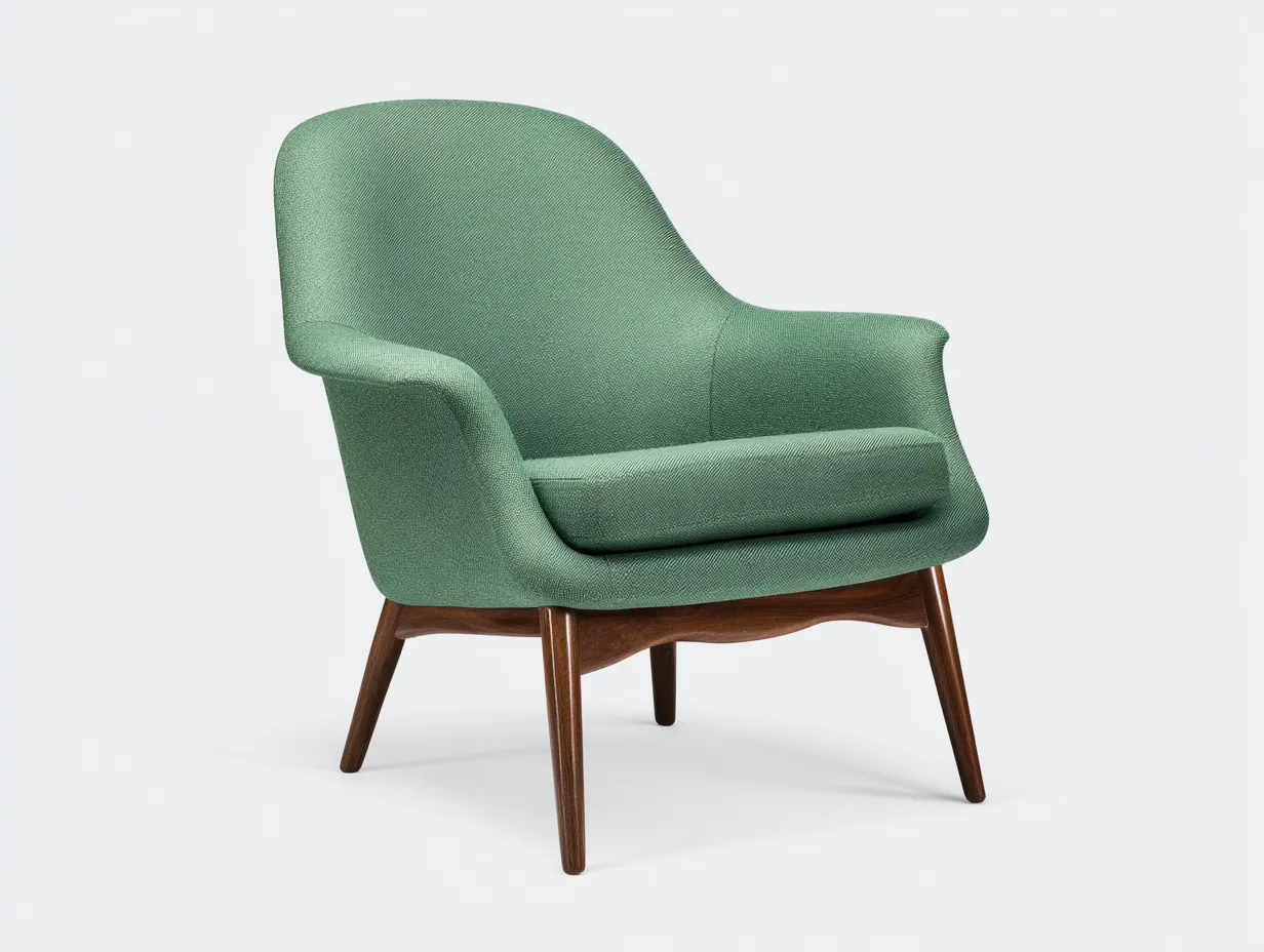 Wohnzimmer Sessel 78x80x84 cm Grün Stoff Dunkelbraun Holz - schlanke Retro Lounge Form-Doliniahouse