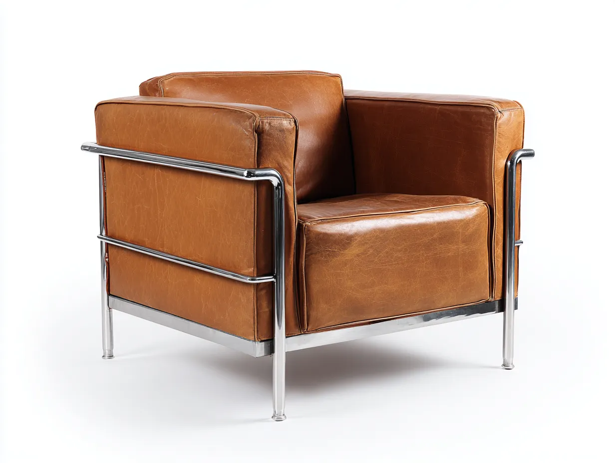 Wohnzimmer Sessel Leder und Metall 86×82×72 cm Braun/Silber – kompakte Polsterform mit Rohrrahmen-Doliniahouse