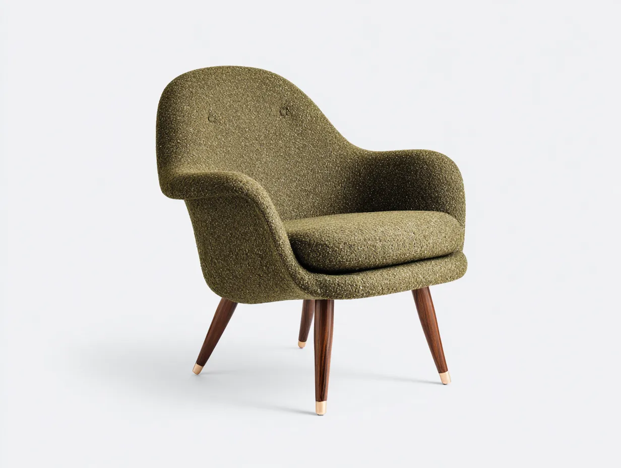 Sessel 76×78×82 cm Stoff Holz Grün Braun - geschwungene Loungeform-Doliniahouse