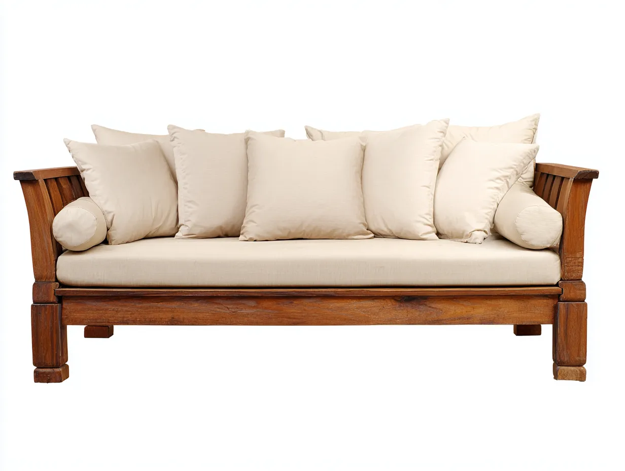 Sofa 198×90×79 cm Holz Stoff Braun Beige - 3 Sitzer natürliche Wohnoptik-Doliniahouse