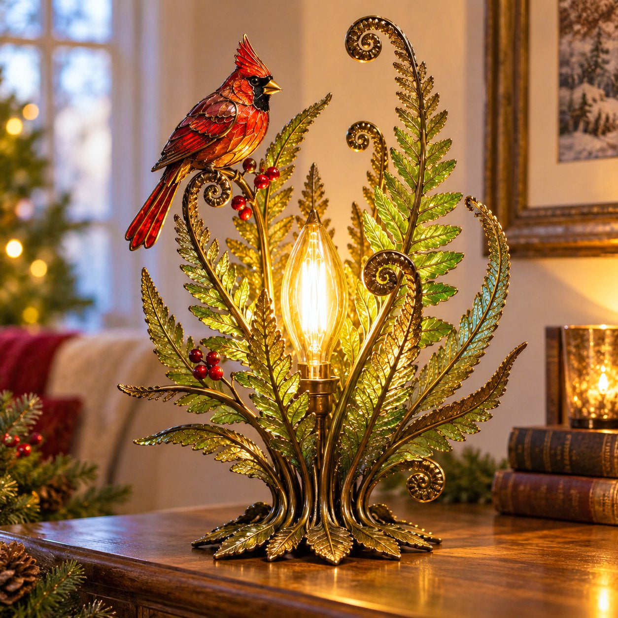 ❤  Last Day 70% OFF✨-🐦Cardinal Garden Glow Lamp for Vintage Bird & Botanical Home Decor 🌿