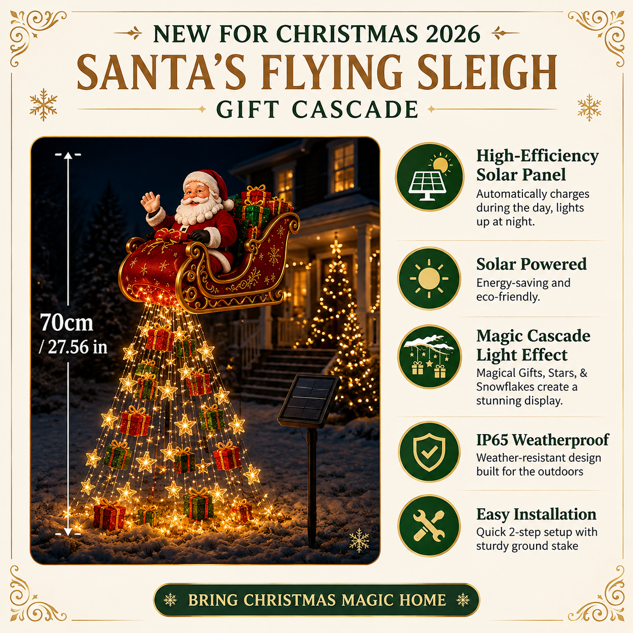 🔥Last Day 70% OFF 🎅 2026 New Santa’s Flying Sleigh Gift Cascade – Solar Christmas Garden Light