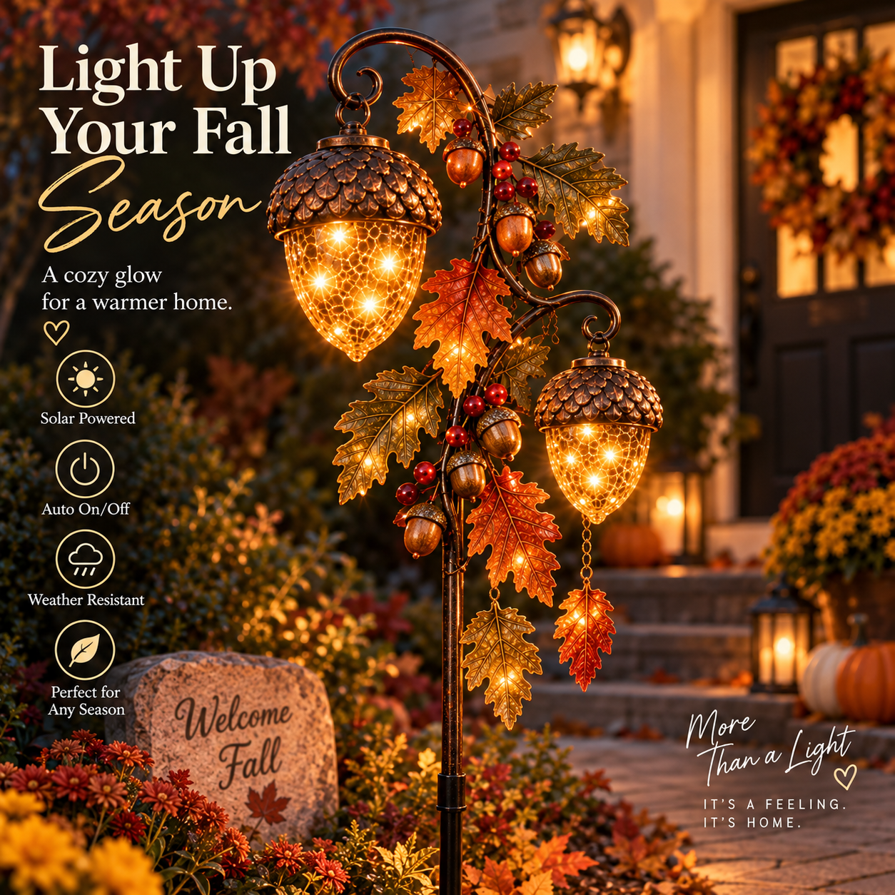 🔥 Last Day 70% OFF-🍁 Autumn Acorn Glow™ – Solar Double Acorn Garden Stake Light