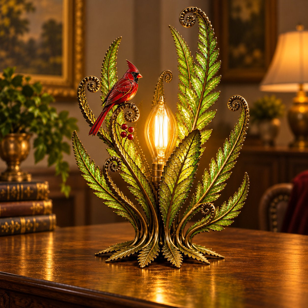 ❤  Last Day 70% OFF✨-🐦Cardinal Garden Glow Lamp for Vintage Bird & Botanical Home Decor 🌿