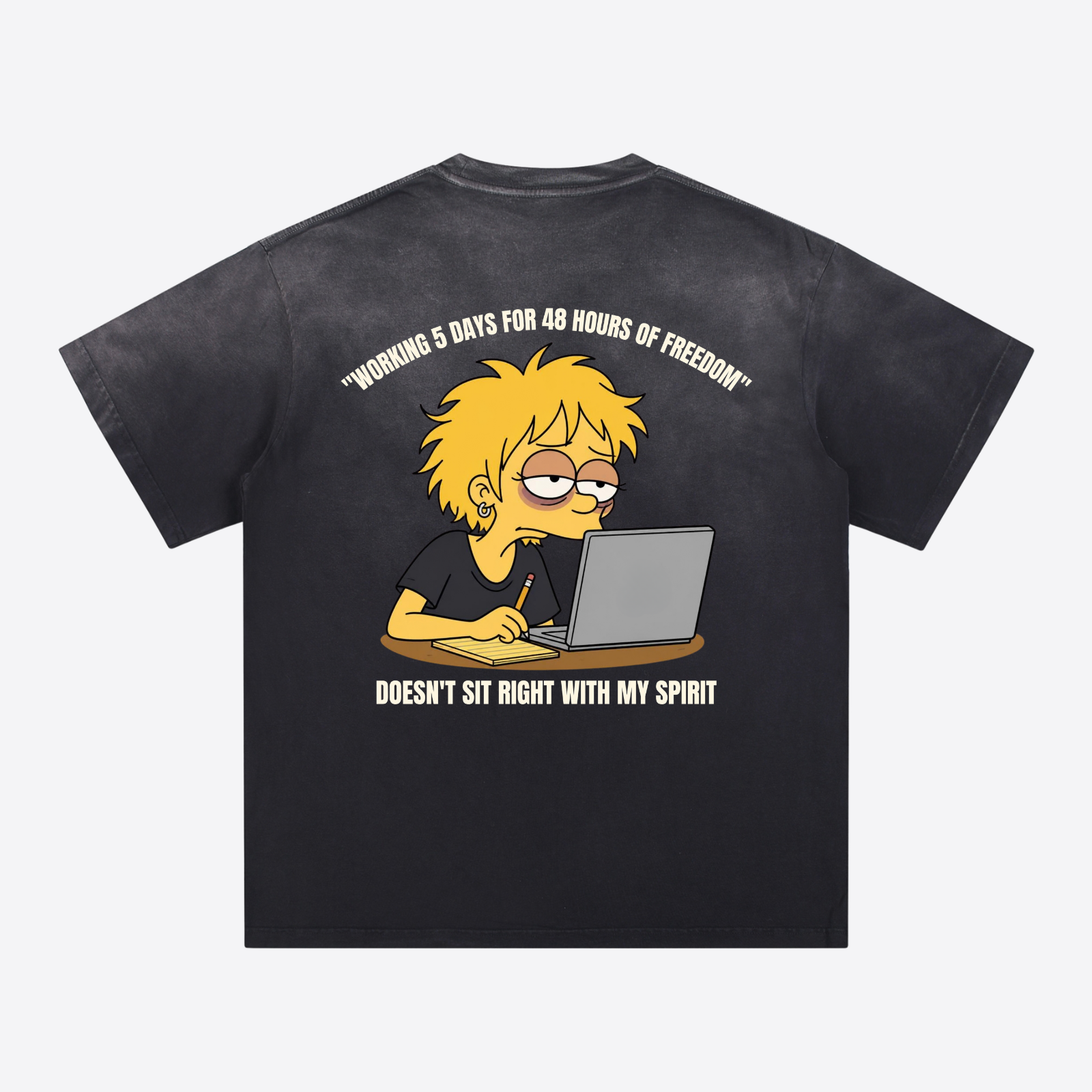 "48 Hours of Freedom" Cyber-Grunge Relatable Work Heavyweight Tee - Washed Gradient