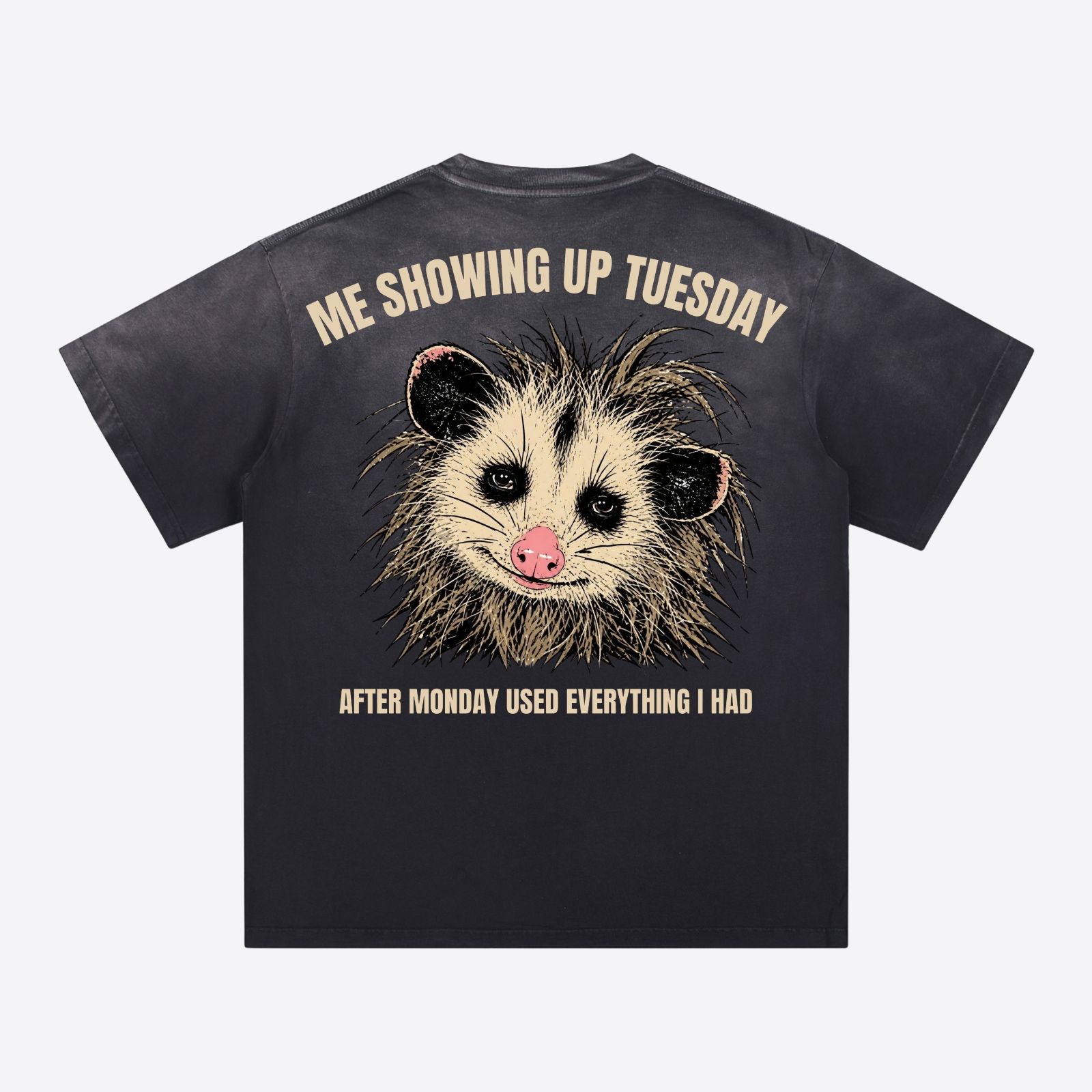 "Showing Up Tuesday" Cyber-Grunge Opossum Heavyweight Tee - Washed Black