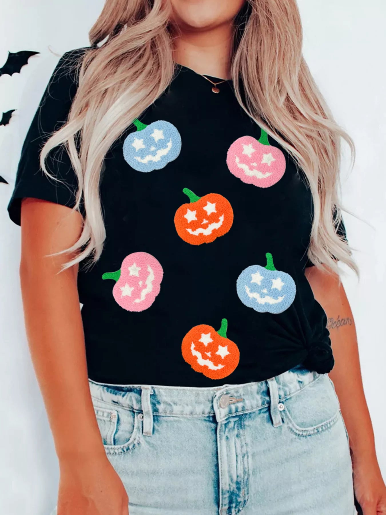 Chenille Pumpkin Halloween Graphic T-Shirt