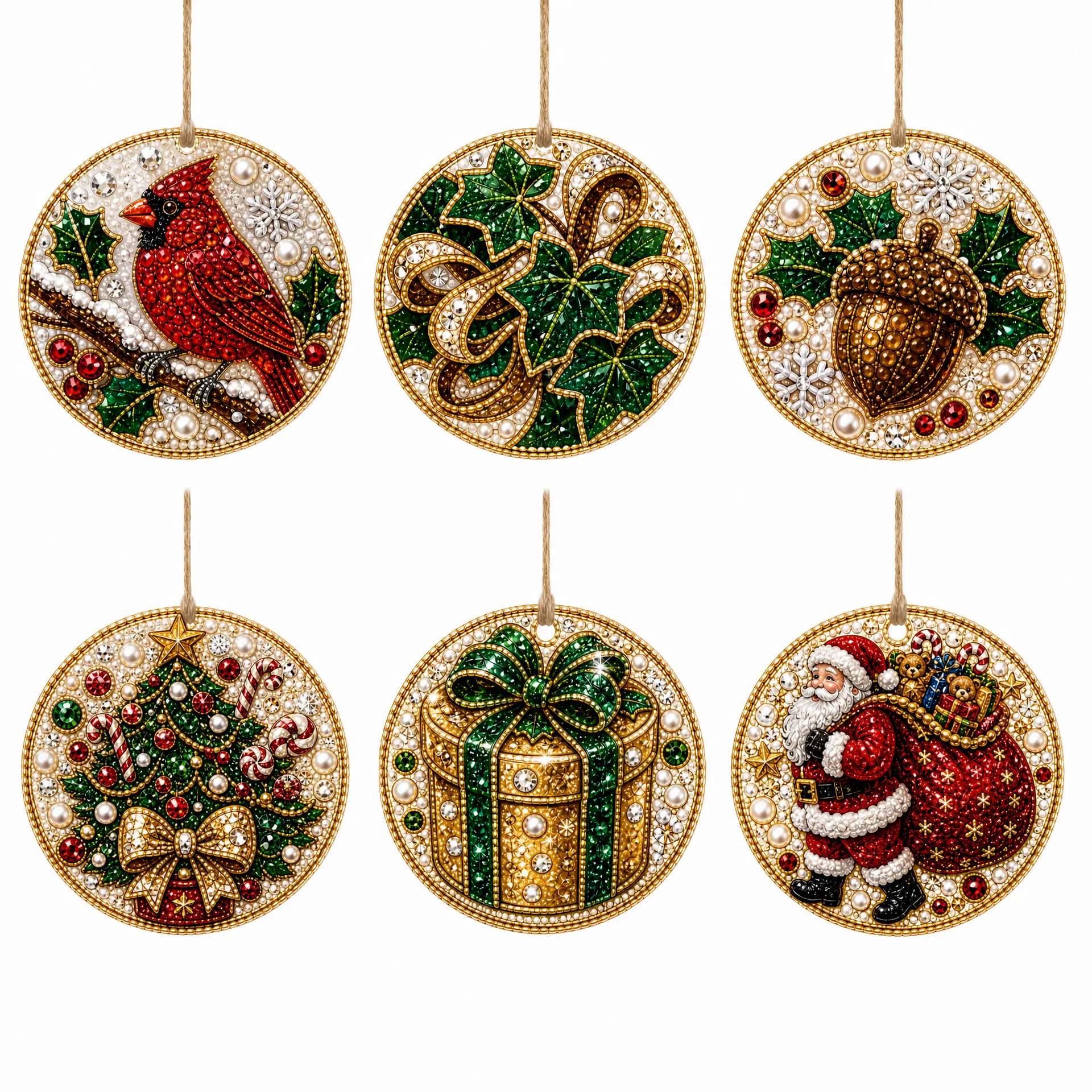 6pcs Classic Xmas Pearl Art Diamond Painting Pendant