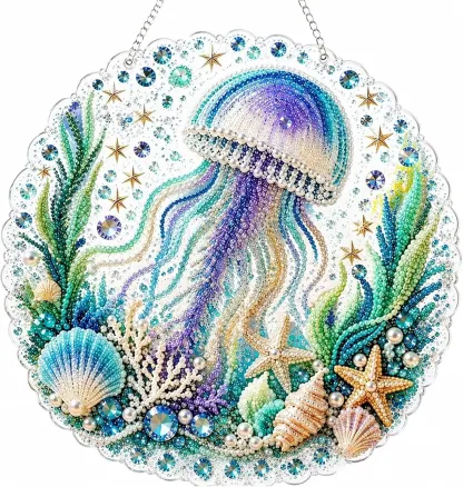 DIY Ocean Jellyfish Pearl Art Diamond Painting Pendant (Single-Sided)