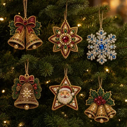 6pcs Classic Xmas Ornaments Pearl Art Diamond Painting  Pendant - Acrylic Christmas Tree Ornaments DIY Decor Kit