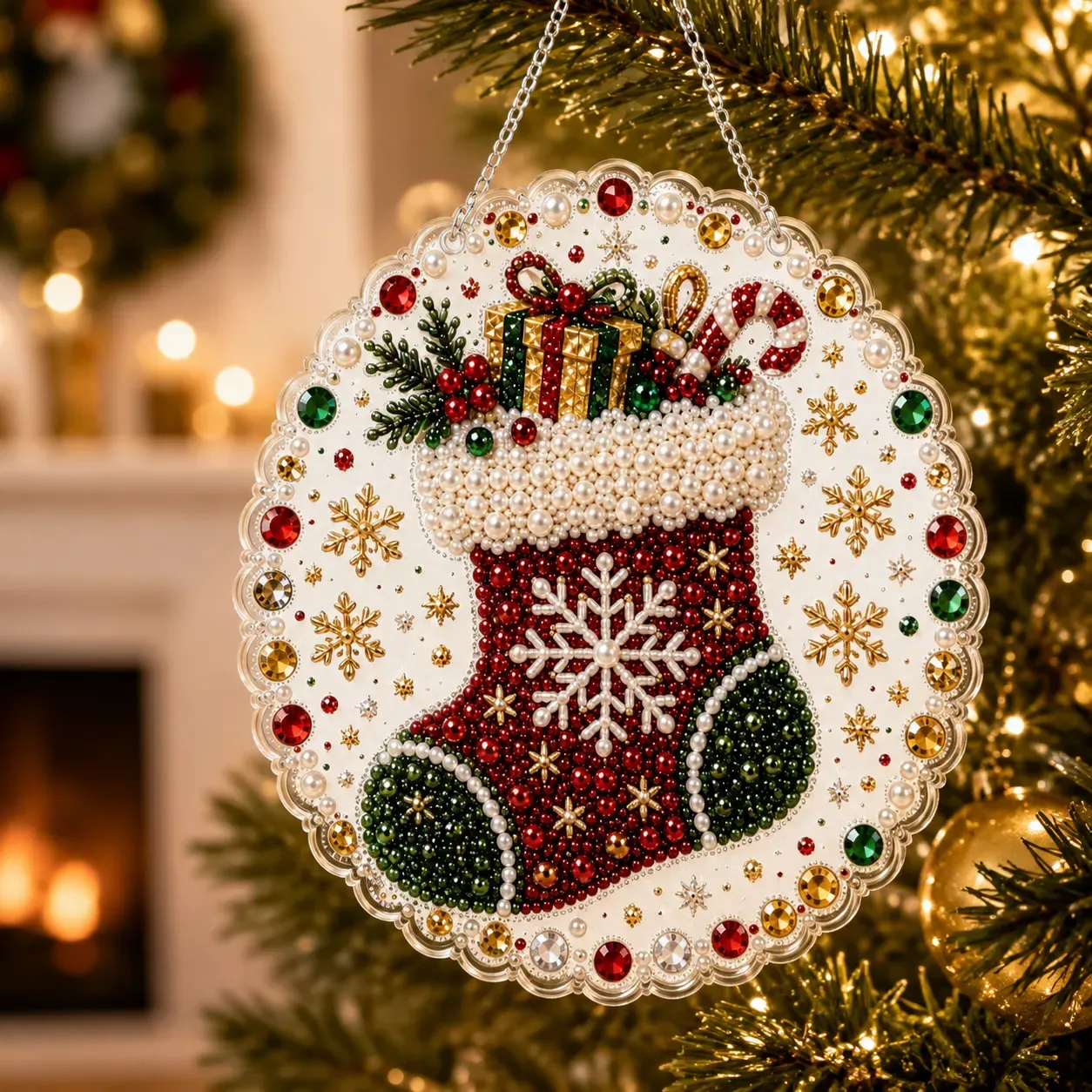 DIY Cute Christmas Stockings Pearl Art Diamond Painting Pendant(Single-Sided)