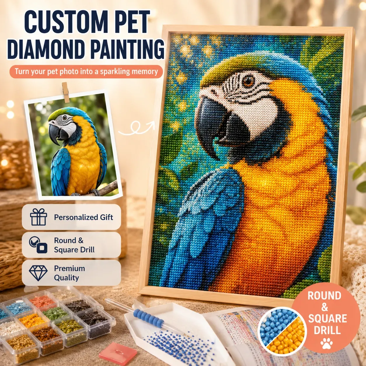 Custom Pet Diamond Painting Kit – Personalized 5D Art from Your Photo