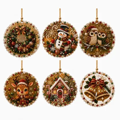 6pcs Forest Xmas Pearl Art Diamond Painting Pendant
