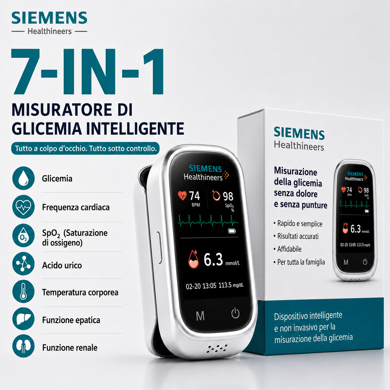 🩸 Misuratore di glicemia senza ago Siemens™ 11 in 1 Senza punture • Senza strisce reattive • Risultati in soli 5 secondi