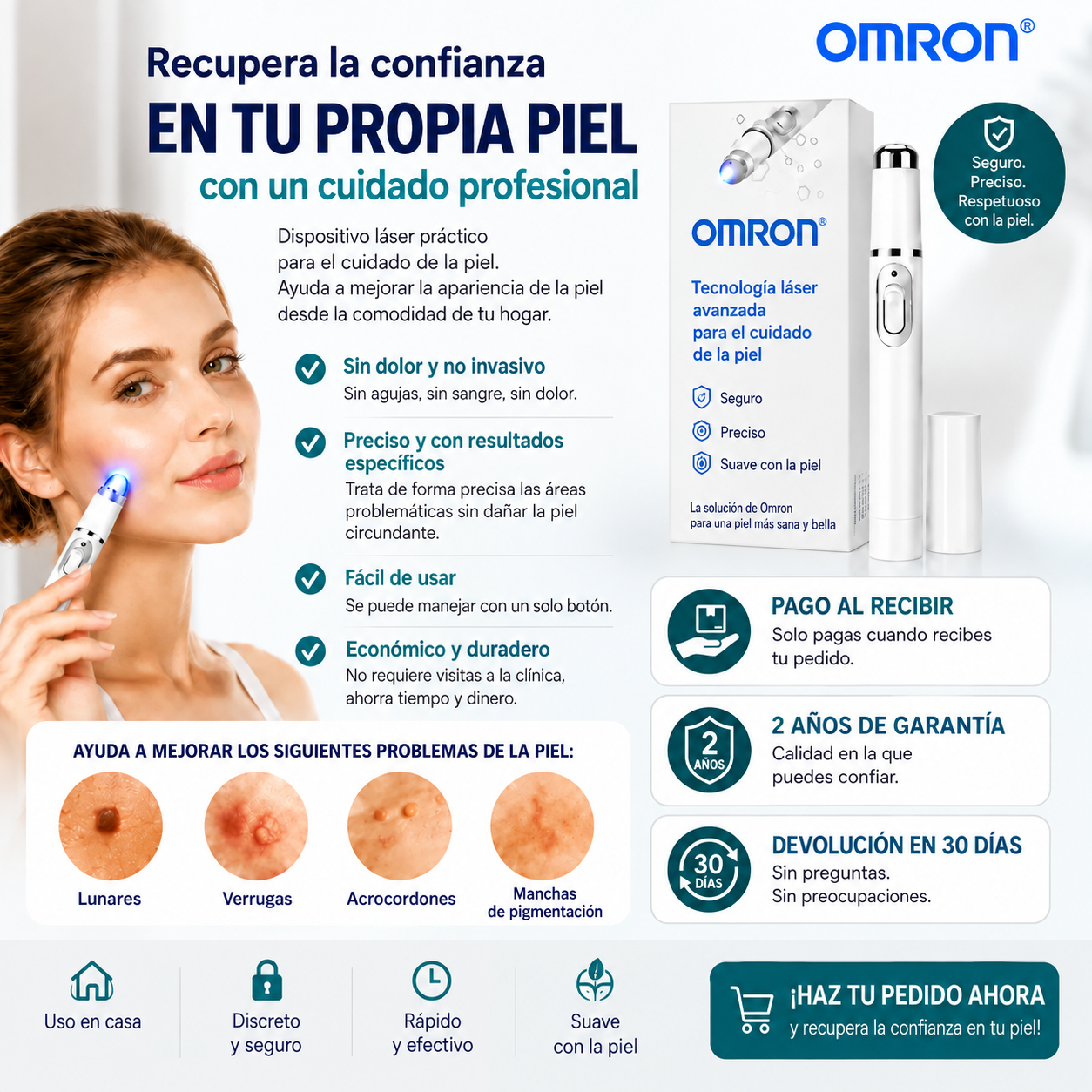 Bolígrafo multifunción Omron™ para eliminar lunares en todo el cuerpo – el modelo más reciente de 2026  Solución indolora y no invasiva para el cuidado de la piel. Permite eliminar lunares rápidamente desde la comodidad de su hogar, sin dejar cicatrices.