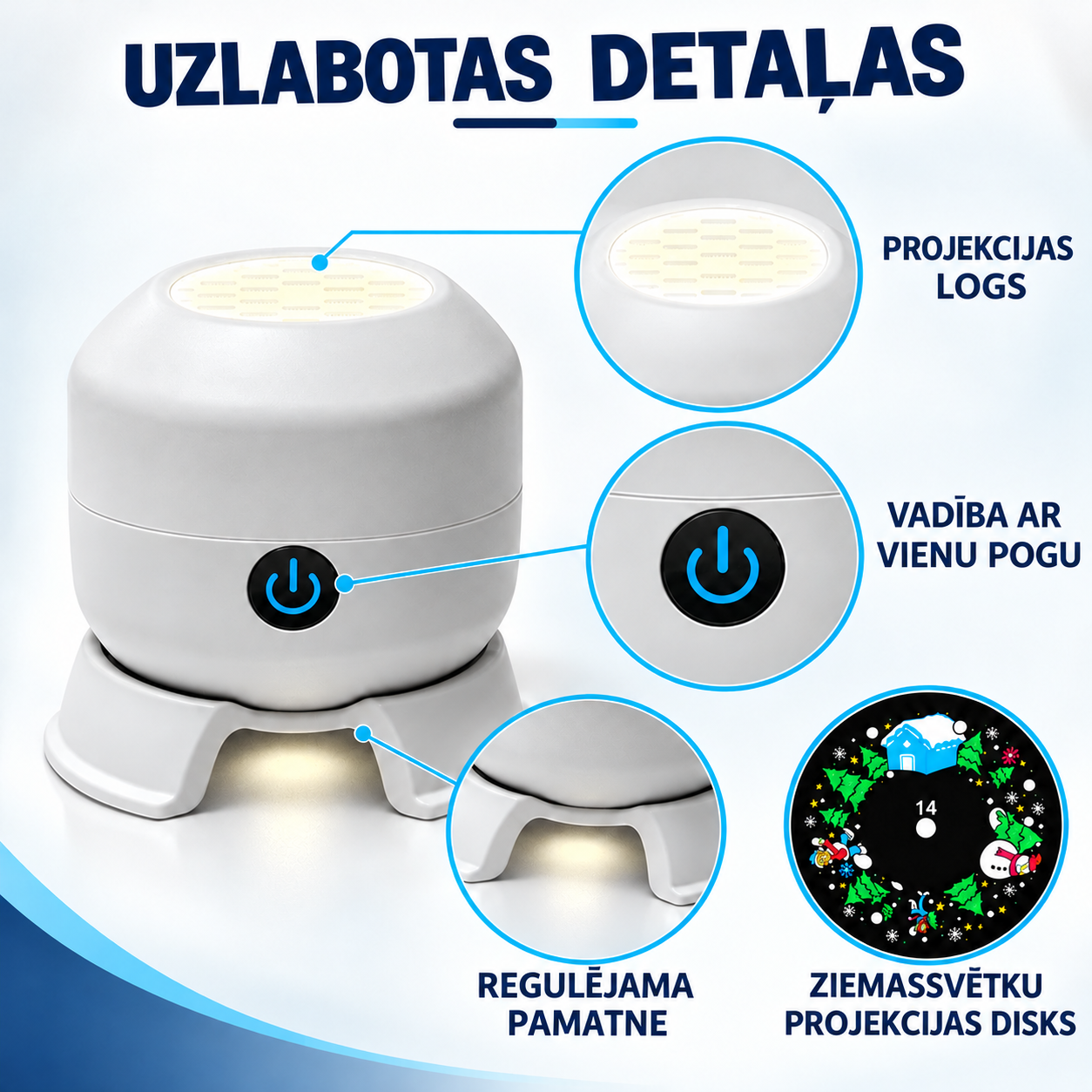 Vianočný otočný projektor svetiel – 8 sviatočných scén