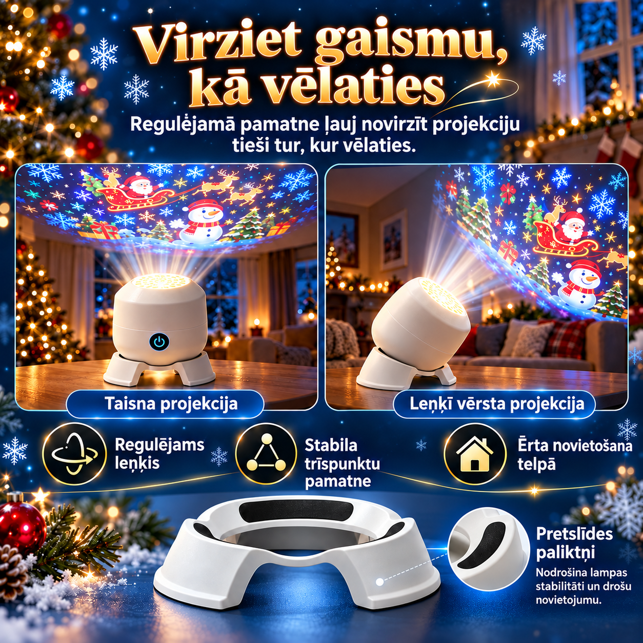 Vianočný otočný projektor svetiel – 8 sviatočných scén