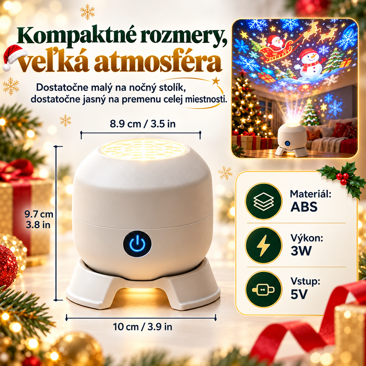 Vianočný otočný projektor svetiel – 8 sviatočných scén