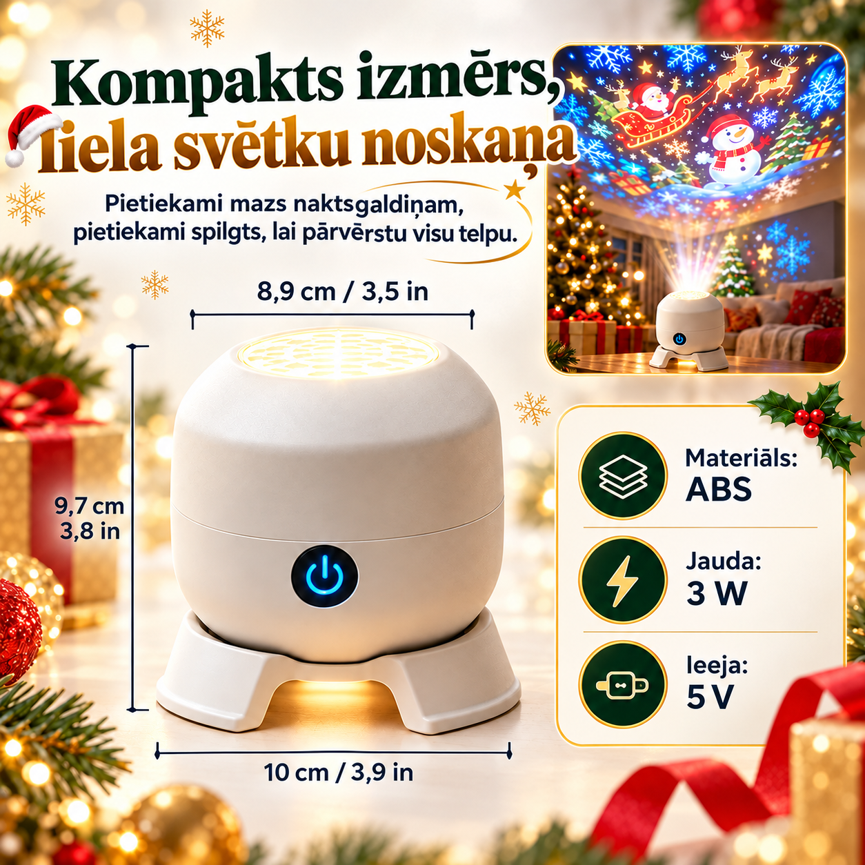 Vianočný otočný projektor svetiel – 8 sviatočných scén
