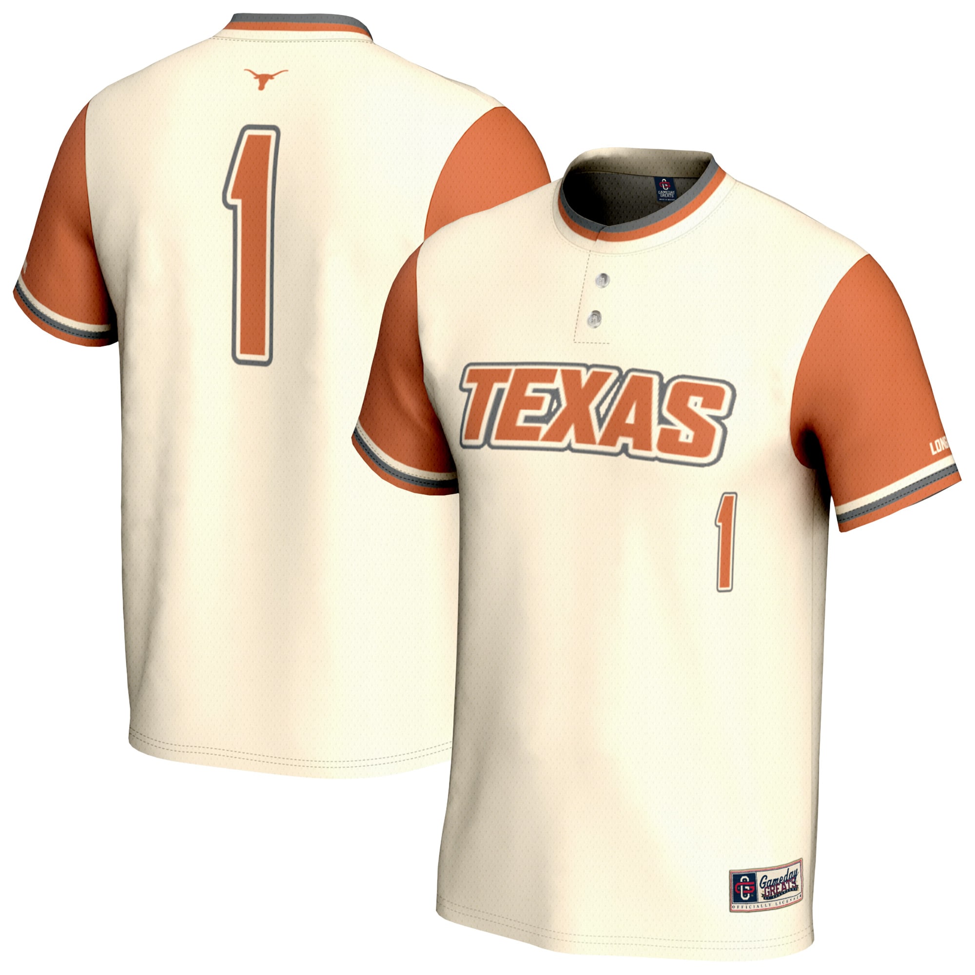 Texas Longhorns Gameday Greats Youth Lightweight Softball Fashion Jersey Cream