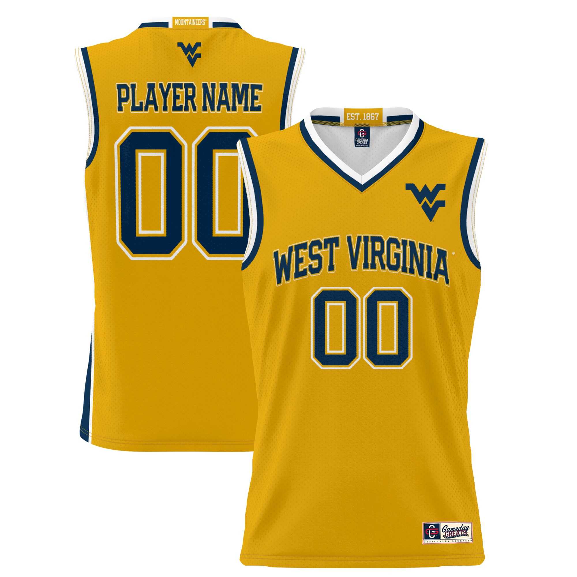 West Virginia Mountaineers Gameday Greats Youth Nil Pick A Player Lightweight Women S Basketball Jersey Gold