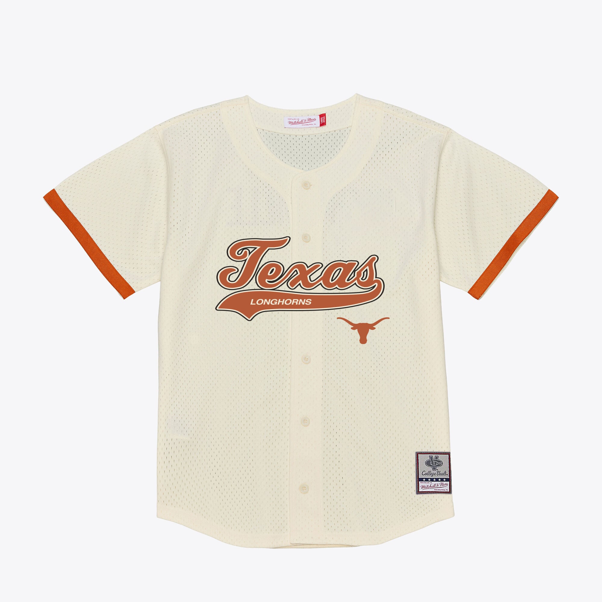 Texas Longhorns Mitchell Ness Mesh Button Up Batting Practice Baseball Jersey Cream