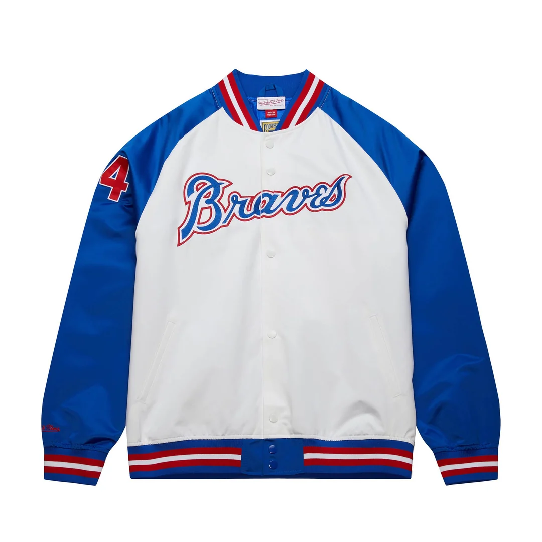 Hank Aaron Atlanta Braves Mitchell Ness Cooperstown Collection Legends Lightweight Satin Raglan Full Snap Jacket White Royal