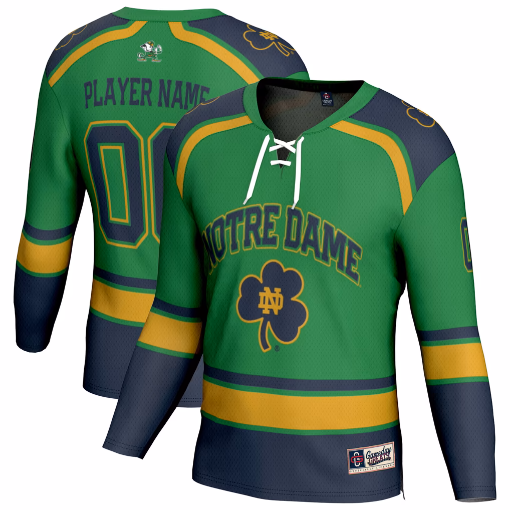 Notre Dame Fighting Irish Gameday Greats Unisex Lightweight Hockey Nil Pick A Player Fashion Jersey Green