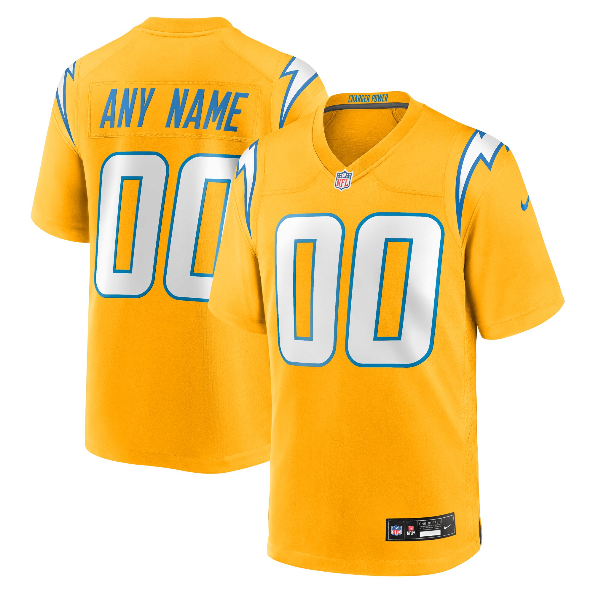Los Angeles Chargers Women S Alternate Charger Power Game Custom Jersey Gold Women