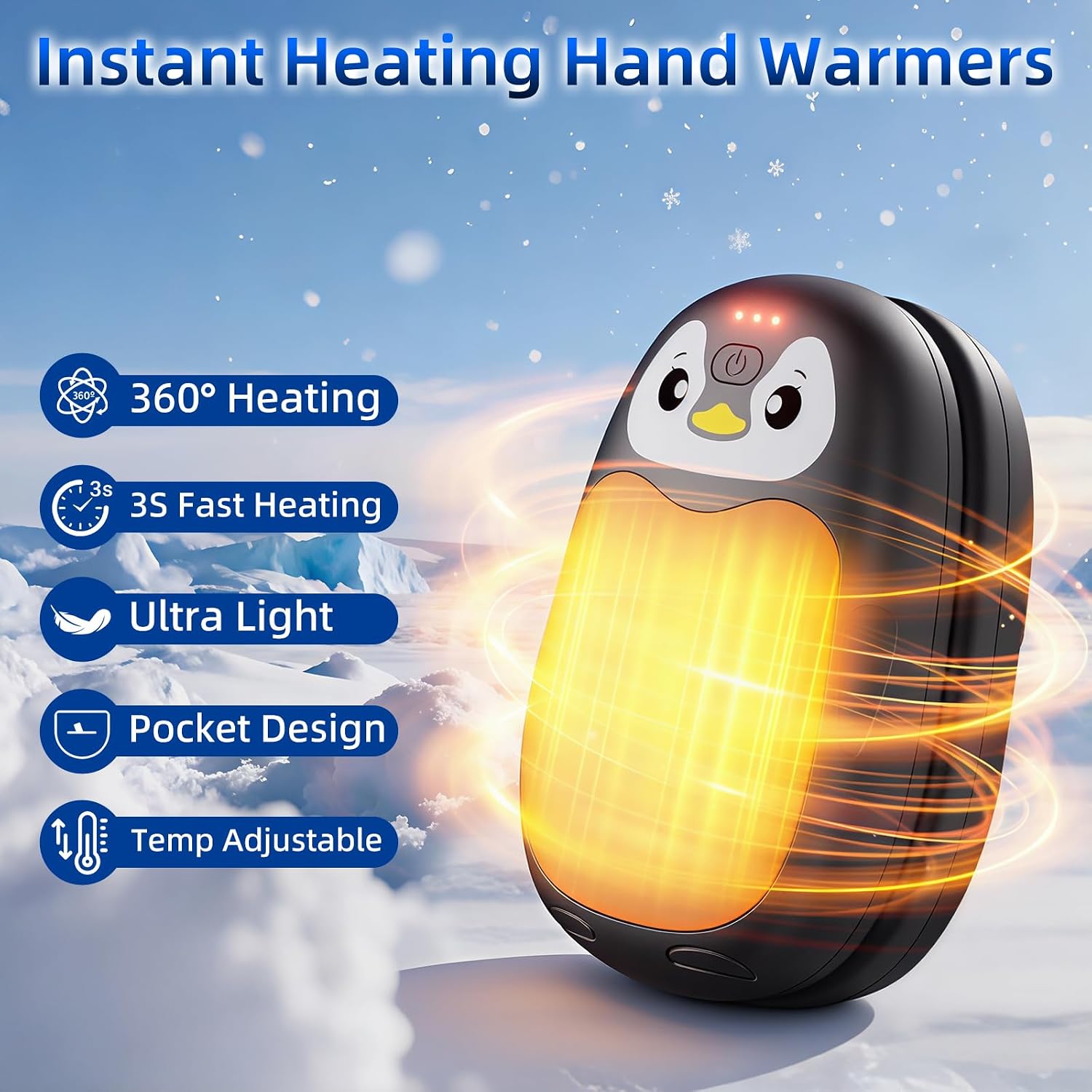 Hand Warmers Rechargeable, 8000mAh Electric Handwarmers, 2 pack Pocket HandWarmer, 3 Levels Heating, Portable for Pocket, Gloves, Golf Skiing Camping, Tech Gifts for Men Women, Black